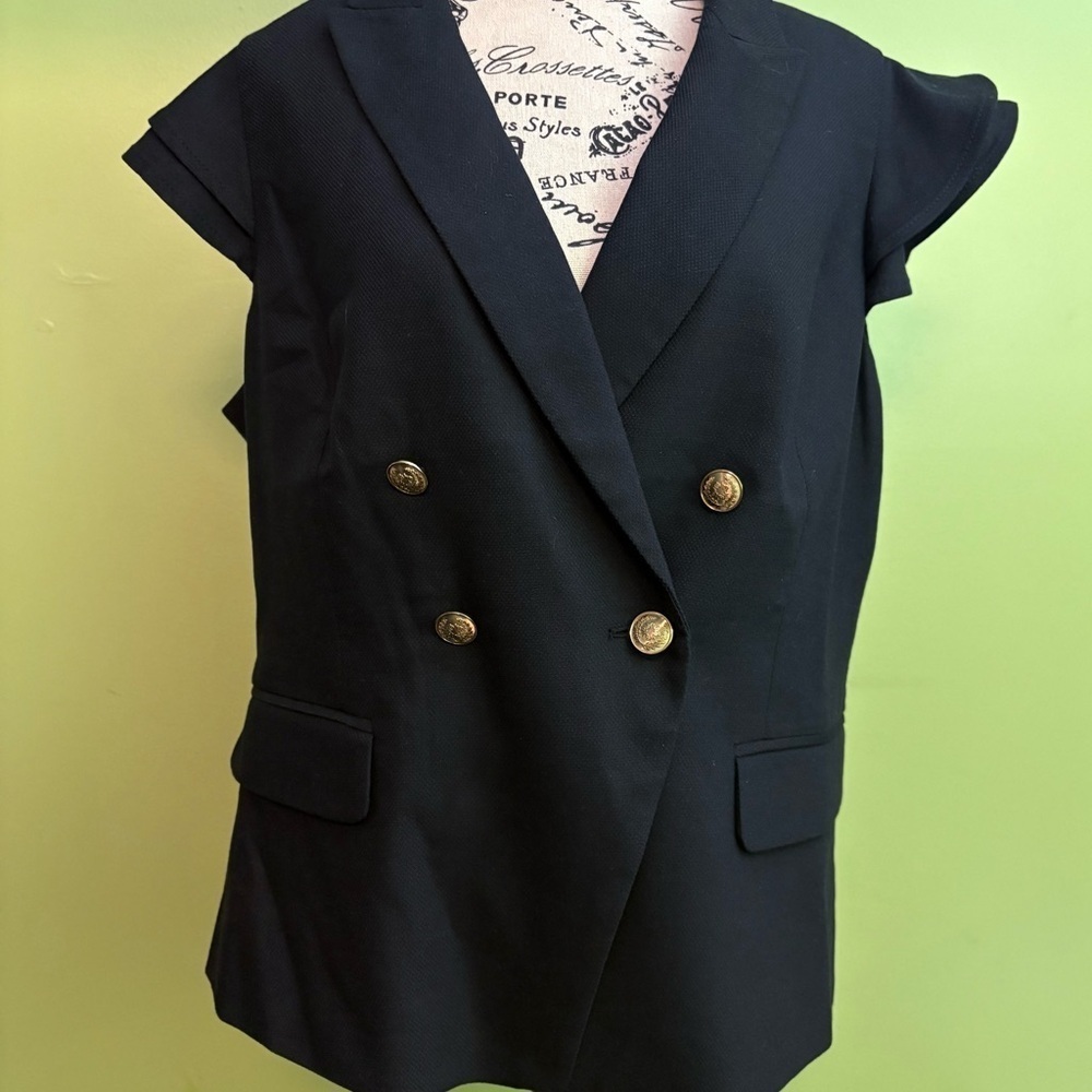 White House Black Market Black Flutter-Sleeve Studio Vest 💛Size 14 NWT - Picture 3 of 11